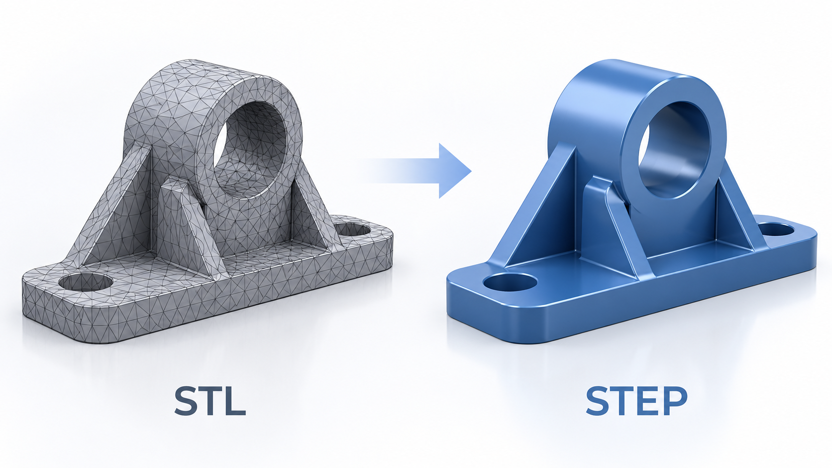 Reverzni inženjering: trougaona STL mreža i rekonstruisan STEP CAD model